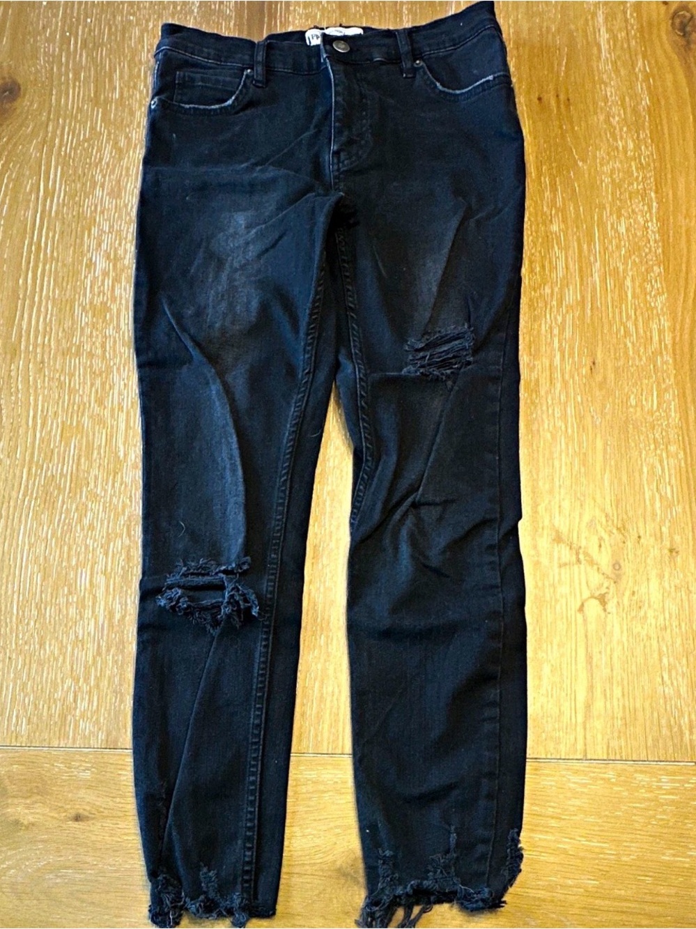 Free People Black Distressed Skinny Jeans